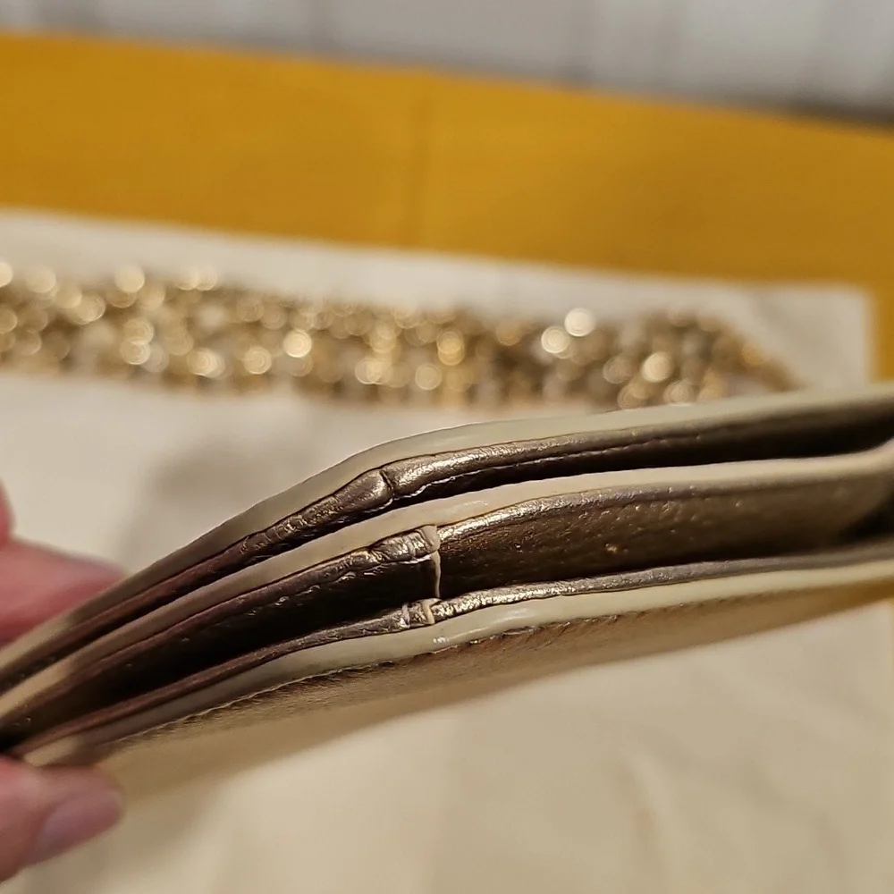 Tory Burch Gold Leather Adalyn Chain Clutch Like New